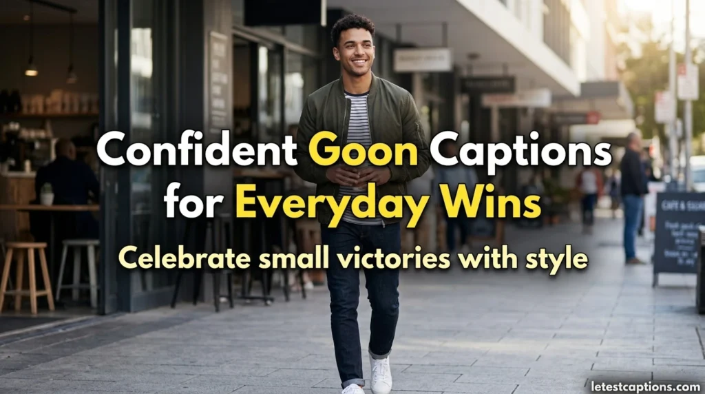 Confident Goon Captions for Everyday Wins