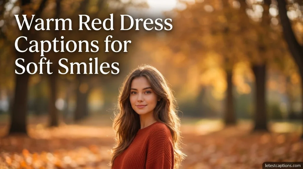 Warm Red Dress Captions for Soft Smiles
